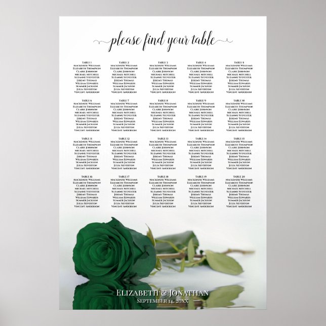 Poster Gráfico de Assentos de Casamento de 20 Mesas Rosa  (Frente)