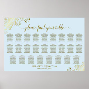 Poster Gráfico de Assentos de Casamento de 26 Mesas Azul