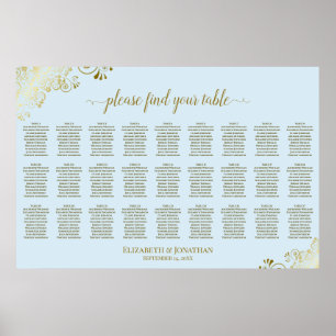 Poster Gráfico de Assentos de Casamento de 27 Mesas Azul