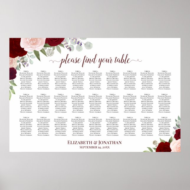 Poster Gráfico de Assentos de Casamento de 27 Mesas com R (Frente)