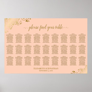 Poster Gráfico de Assentos de Casamento de 27 Mesas Coral