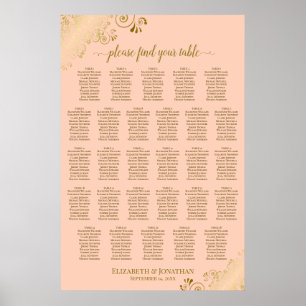 Poster Gráfico de Assentos de Casamento de 28 Mesas Coral