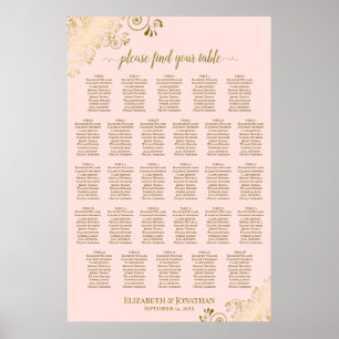 Poster Gráfico de Assentos de Casamento de 28 Mesas Rosa