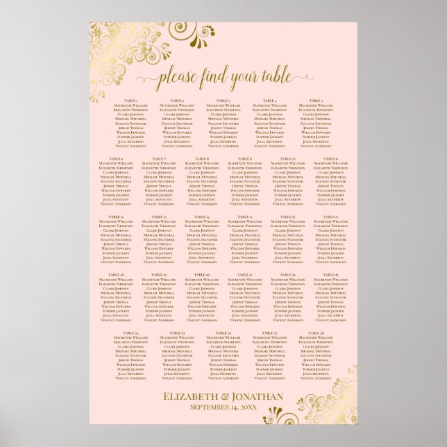 Poster Gráfico de Assentos de Casamento de 28 Mesas Rosa  (Frente)