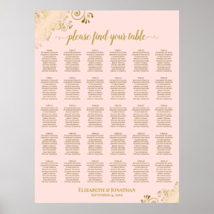 Poster Gráfico de Assentos de Casamento de 30 Mesas Rosa