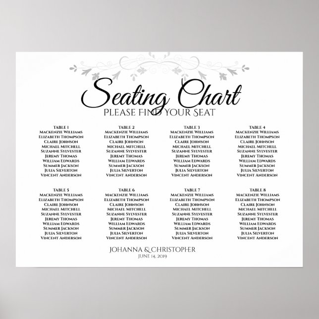 Poster Gráfico de Assentos de Casamento de 8 Mesas Simple (Frente)
