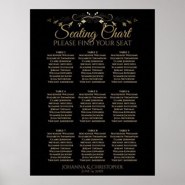 Poster Gráfico de Assentos de Casamento de 9 Mesas Simple (Frente)