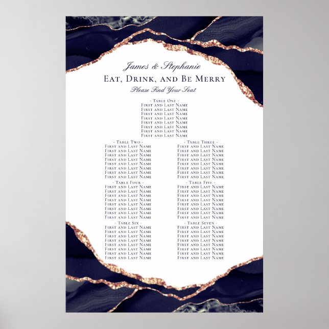 Poster Gráfico de Assentos de Casamento de Agata Azul Mar (Frente)