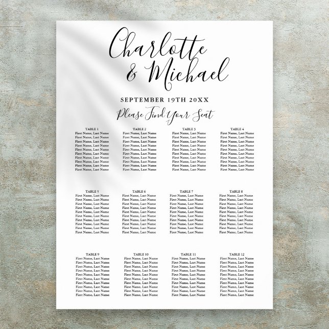 Poster Gráfico de Assentos de Casamento de Assinatura Pre (Black And White Signature Wedding Seating Chart)