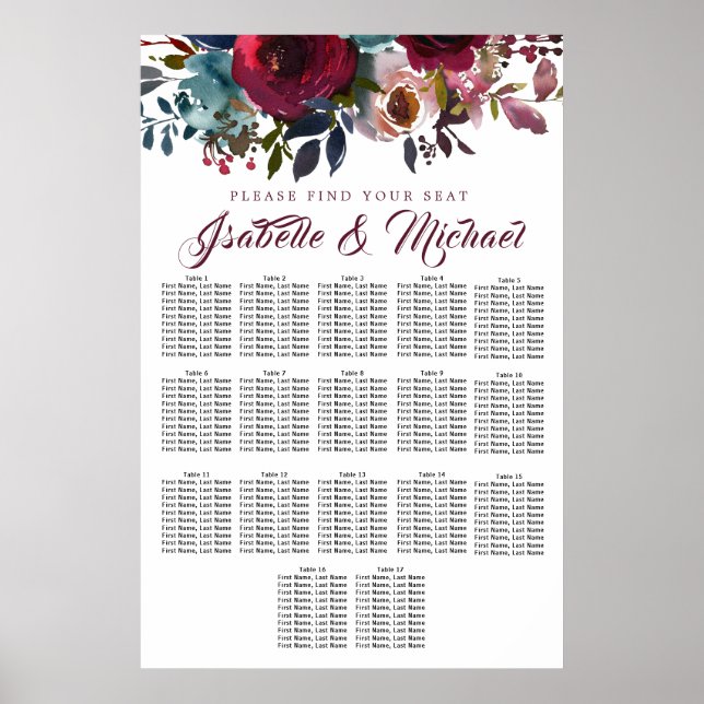 Poster Gráfico de Assentos de Casamento de Casamento de M (Frente)