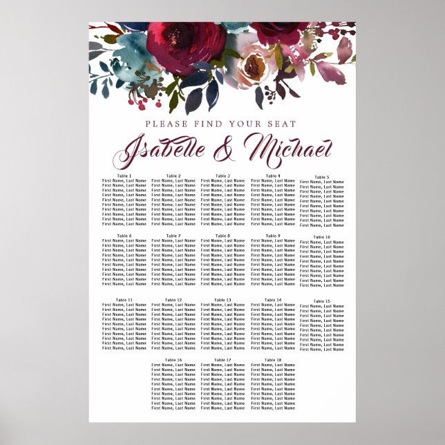 Poster Gráfico de Assentos de Casamento de Casamento de M (Frente)