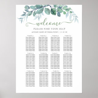 Poster Gráfico de Assentos de Casamento de Eucalipto Eleg