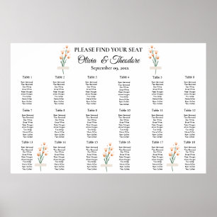 Poster Gráfico de Assentos de Casamento de Flor Selvagem