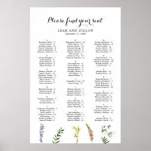 Poster Gráfico de Assentos de Casamento de Flor Silvestre