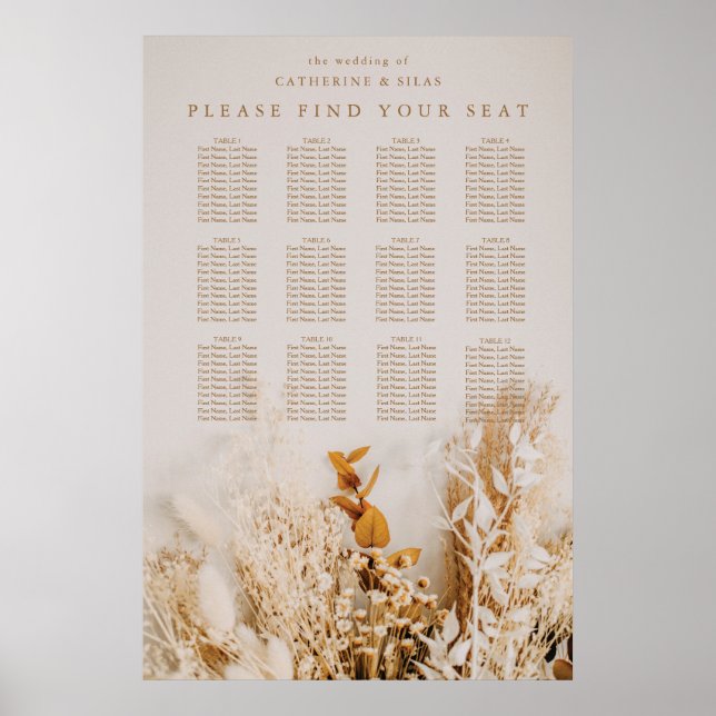 Poster Gráfico de Assentos de Casamento de Flores de Outo (Frente)