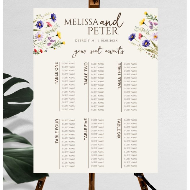 Poster Gráfico de Assentos de Casamento de Flores Selvage (Criador carregado)