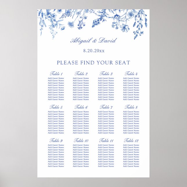Poster Gráfico de Assentos de Casamento de Flores Silvest (Frente)