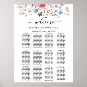 Poster Gráfico de Assentos de Casamento de Flores Silvest