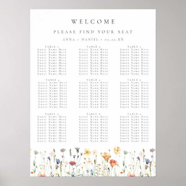 Poster Gráfico de Assentos de Casamento de Flores Silvest (Frente)