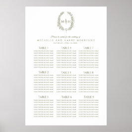 Poster Gráfico de assentos de casamento de folhas brancas