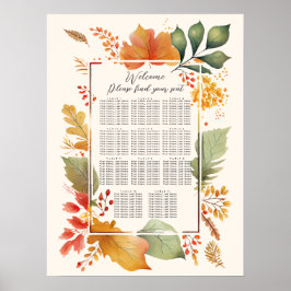 Poster Gráfico de Assentos de Casamento de Folhas de Outo