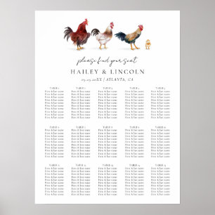 Poster Gráfico de Assentos de Casamento de Galinha de Qui