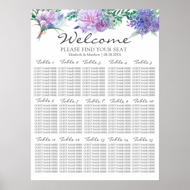 Poster Gráfico de Assentos de Casamento de Hydrangeas de  (Frente)