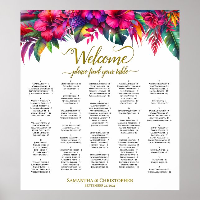 Poster Gráfico de Assentos de Casamento de Jardins Tropic (Frente)