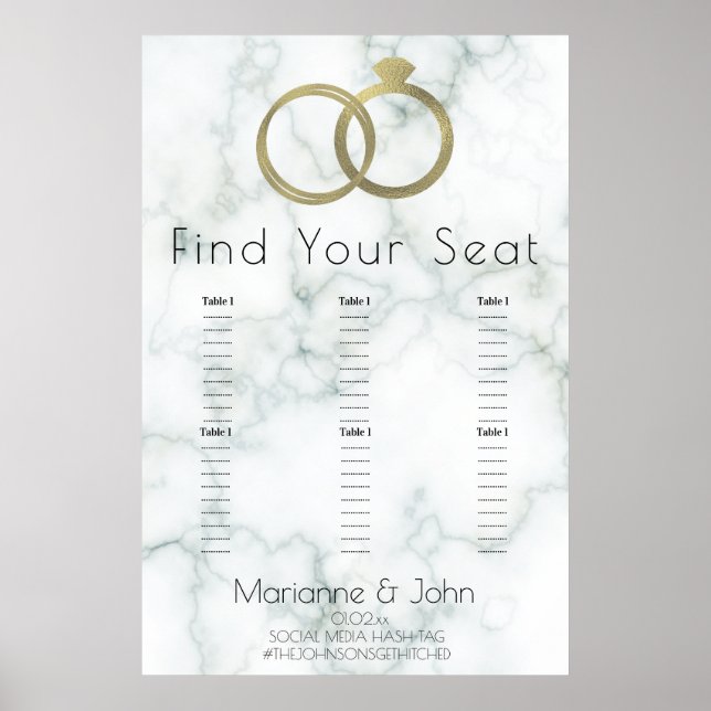 Poster Gráfico de Assentos de Casamento de Mármores Doura (Frente)