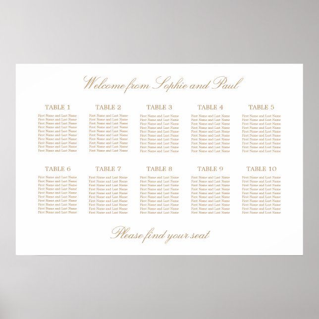Poster Gráfico de Assentos de Casamento de Mesa 10 Bege D (Frente)