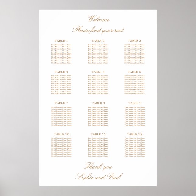 Poster Gráfico de Assentos de Casamento de Mesa 12 Bege D (Frente)
