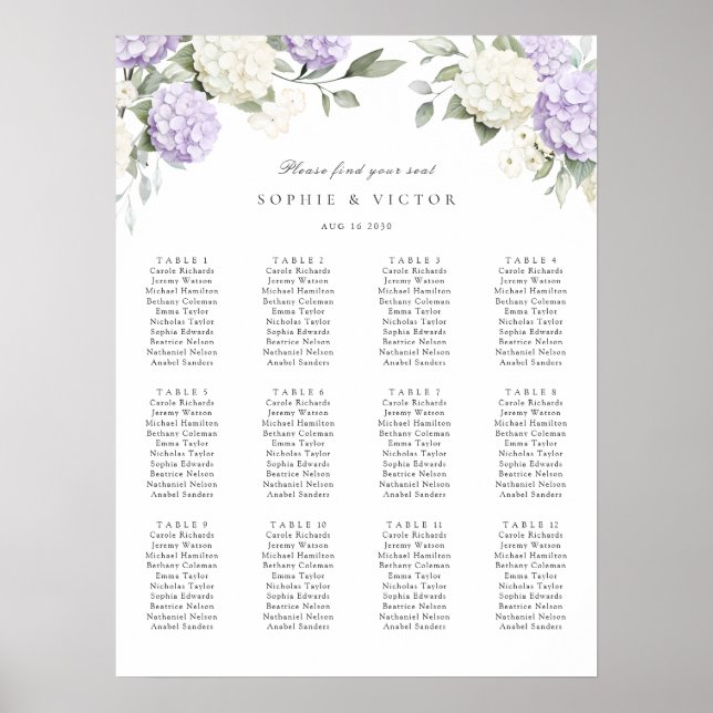 Poster Gráfico de Assentos de Casamento de Mesa 12 com Ho (Frente)