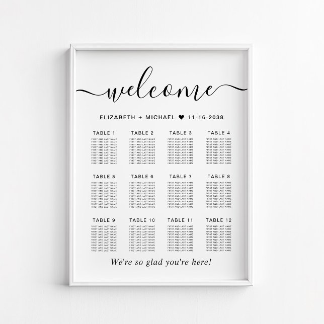 Poster Gráfico de Assentos de Casamento de Mesa 12 Elegan (Criador carregado)