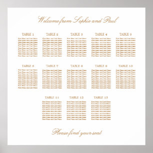 Poster Gráfico de Assentos de Casamento de Mesa 13 Bege D