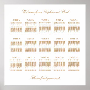 Poster Gráfico de Assentos de Casamento de Mesa 15 Bege D
