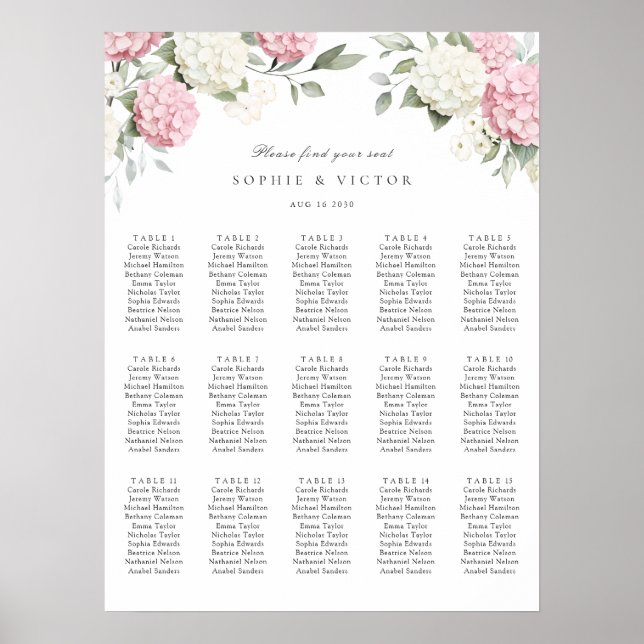 Poster Gráfico de Assentos de Casamento de Mesa 15 com Ho (Frente)