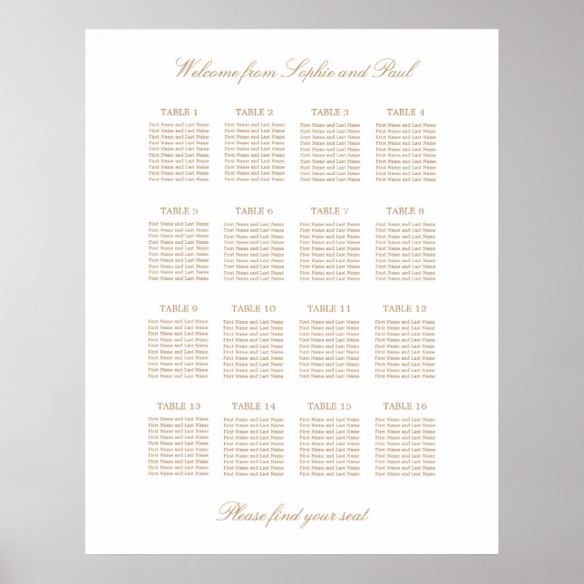 Poster Gráfico de Assentos de Casamento de Mesa 16 Bege D (Frente)