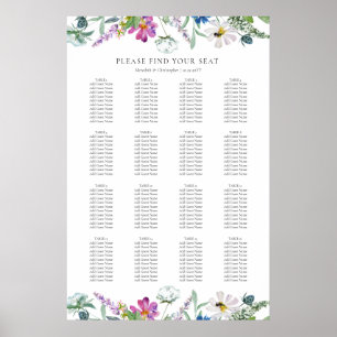 Poster Gráfico de Assentos de Casamento de Mesa 16 Wildfl