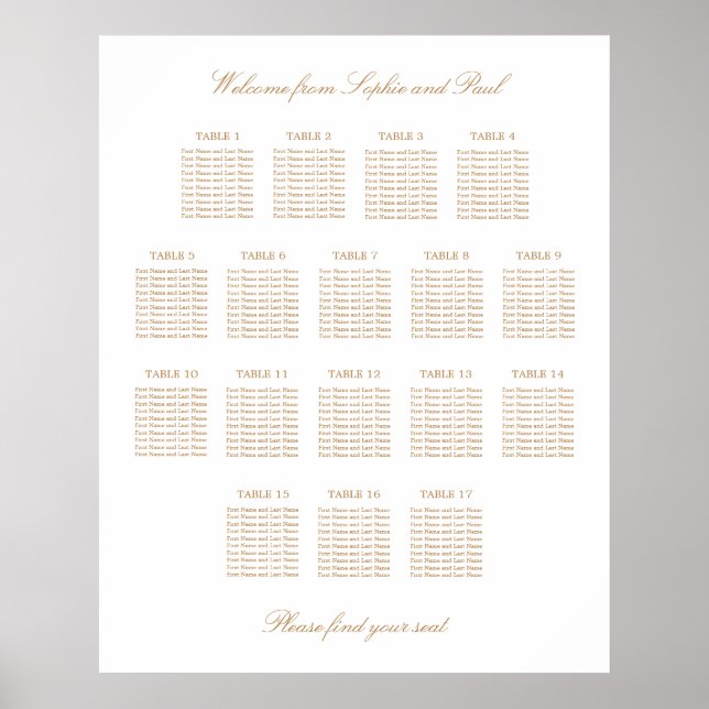Poster Gráfico de Assentos de Casamento de Mesa 17 Bege D (Frente)