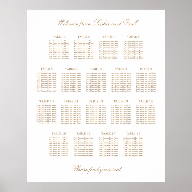 Poster Gráfico de Assentos de Casamento de Mesa 18 Bege D (Frente)