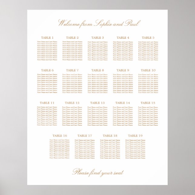 Poster Gráfico de Assentos de Casamento de Mesa 19 Bege D (Frente)