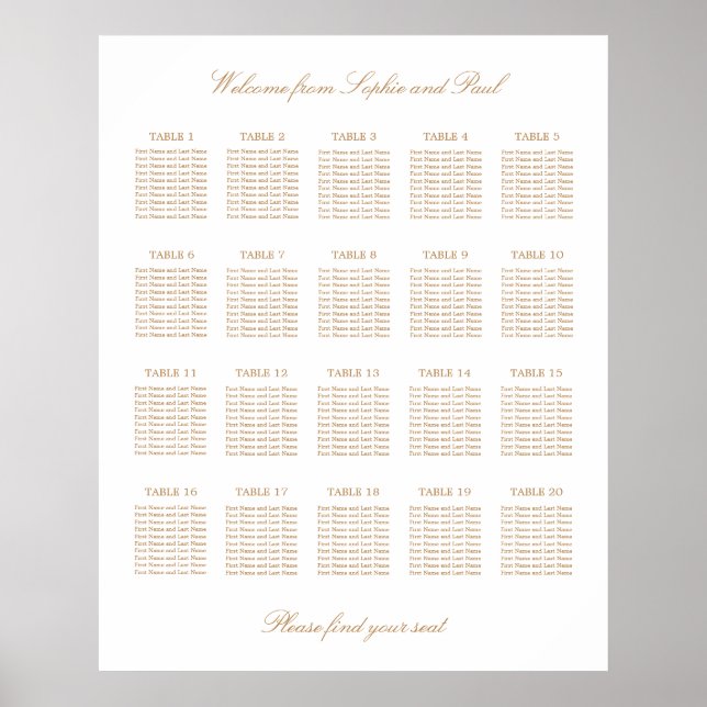 Poster Gráfico de Assentos de Casamento de Mesa 20 Bege D (Frente)