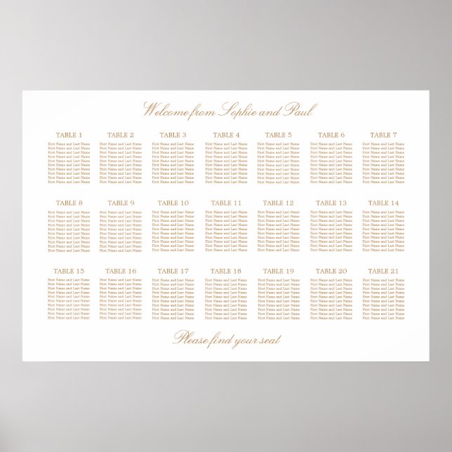 Poster Gráfico de Assentos de Casamento de Mesa 21 Bege D (Frente)