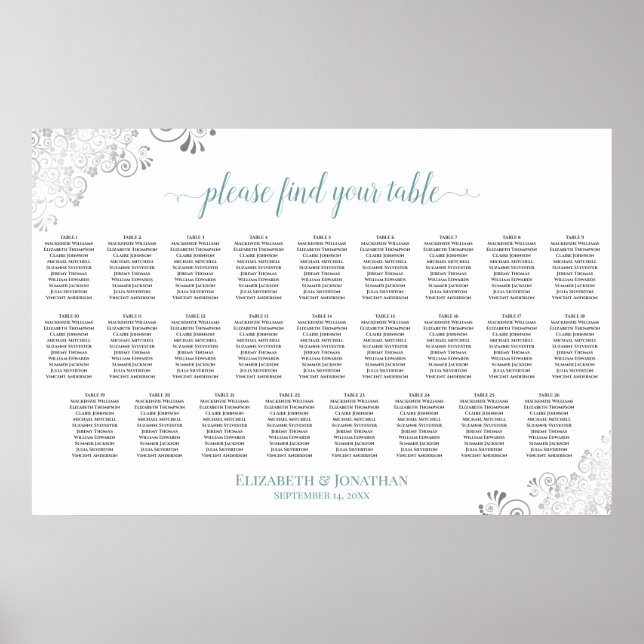 Poster Gráfico de Assentos de Casamento de Mesa 26 com Ba (Frente)