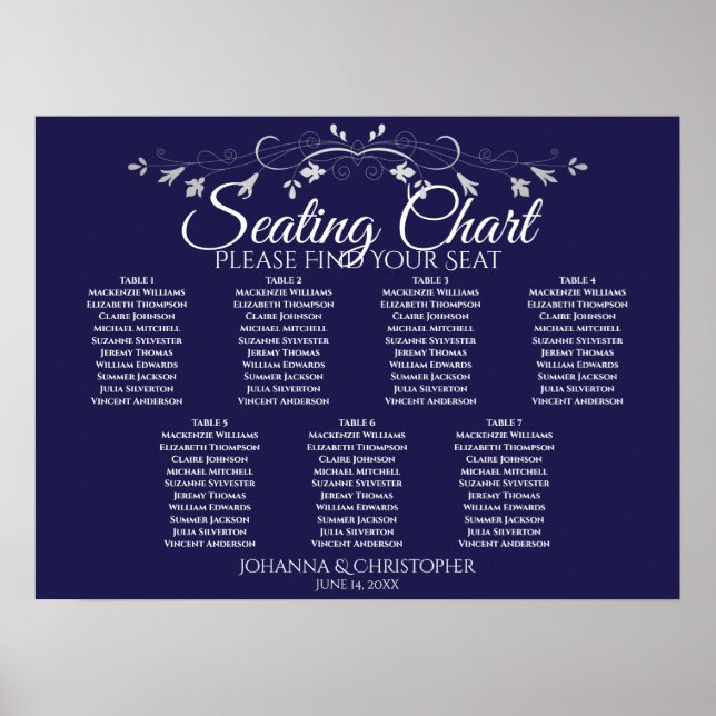 Poster Gráfico de Assentos de Casamento de Mesa 7 Chic Pr (Frente)