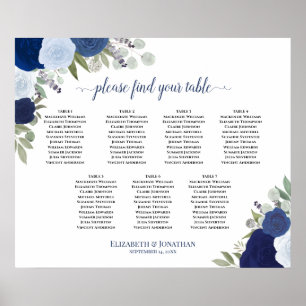 Poster Gráfico de Assentos de Casamento de Mesa 7 Rosas A