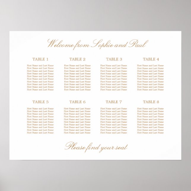 Poster Gráfico de Assentos de Casamento de Mesa 8 Bege Do (Frente)