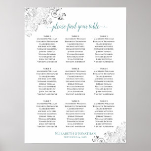 Poster Gráfico de Assentos de Casamento de Mesa 9 Branco