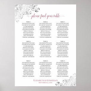 Poster Gráfico de Assentos de Casamento de Mesa 9 Branco