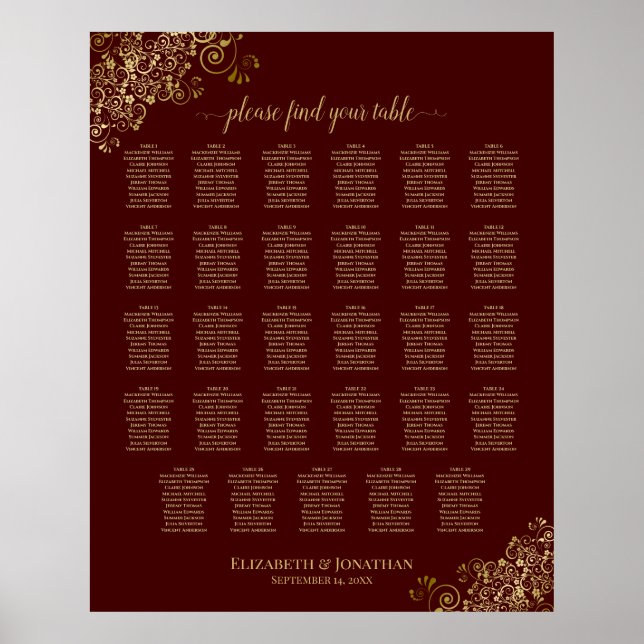 Poster Gráfico de Assentos de Casamento de Mesa Auburn, D (Frente)